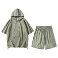 thumbnail image 2 of Vedolay Short Sets Men 2 Piece Outfit Men's Summer Shorts Set Casual Outfits Loose Fit Shirt + Shorts Suits,Green XL, 2 of 4