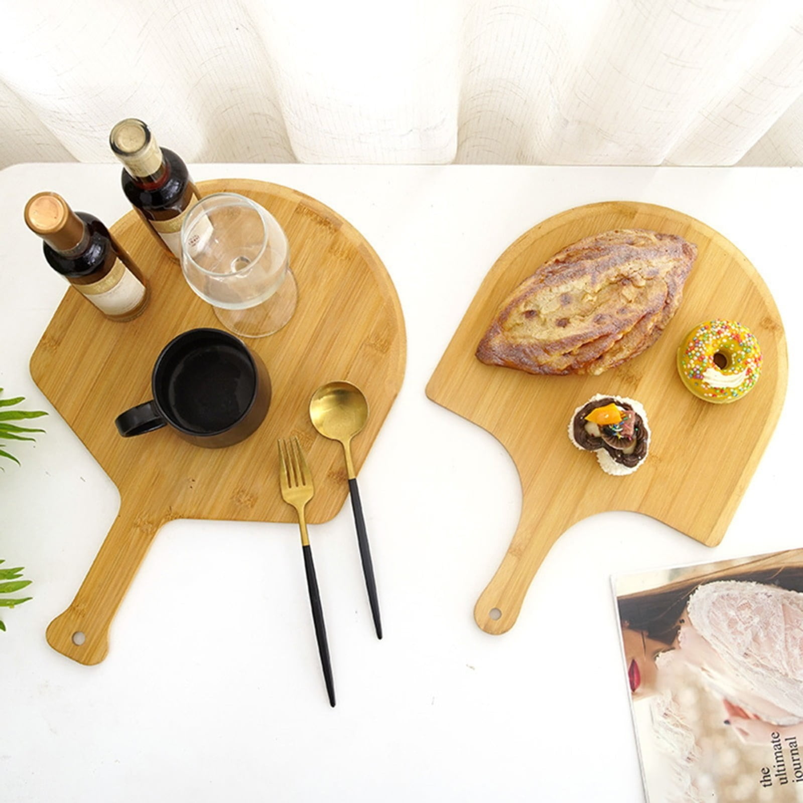 XKHBDL Pizza Peel, Bamboo Pizza Paddle Spatula - Wooden Serving Board, Oven Accessory for Baking Homemade, Wood Cutting Board for Cheese Bread Fruit Vegetables