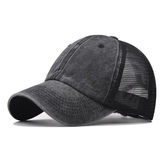 Men Trucker Hat Washed Cotton Mesh Back Baseball Cap Adjustable Solid Dad Hats