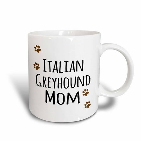 

3dRose Italian Greyhound Dog Mom - Doggie by breed - brown paw prints love doggy lover proud pet owner mama - Ceramic Mug 15-ounce