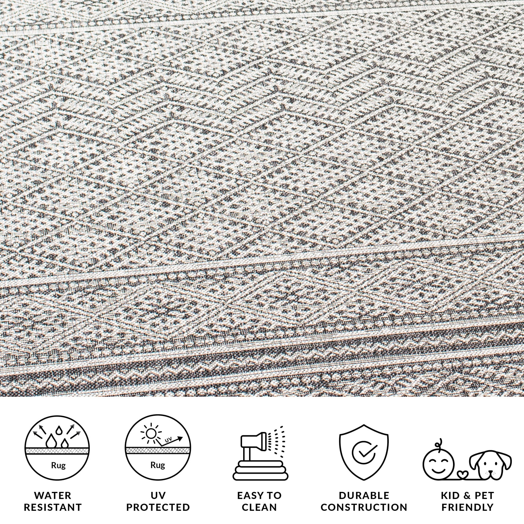 SAFAVIEH Courtyard Eric Geometric Chevron Indoor/Outdoor Area Rug, 5'3" x 7'7", Black/Grey
