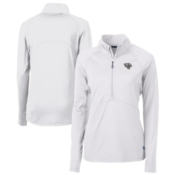Women's Cutter & Buck White Jacksonville Jaguars Adapt Eco Knit Stretch Recycled Raglan Half-Zip Top