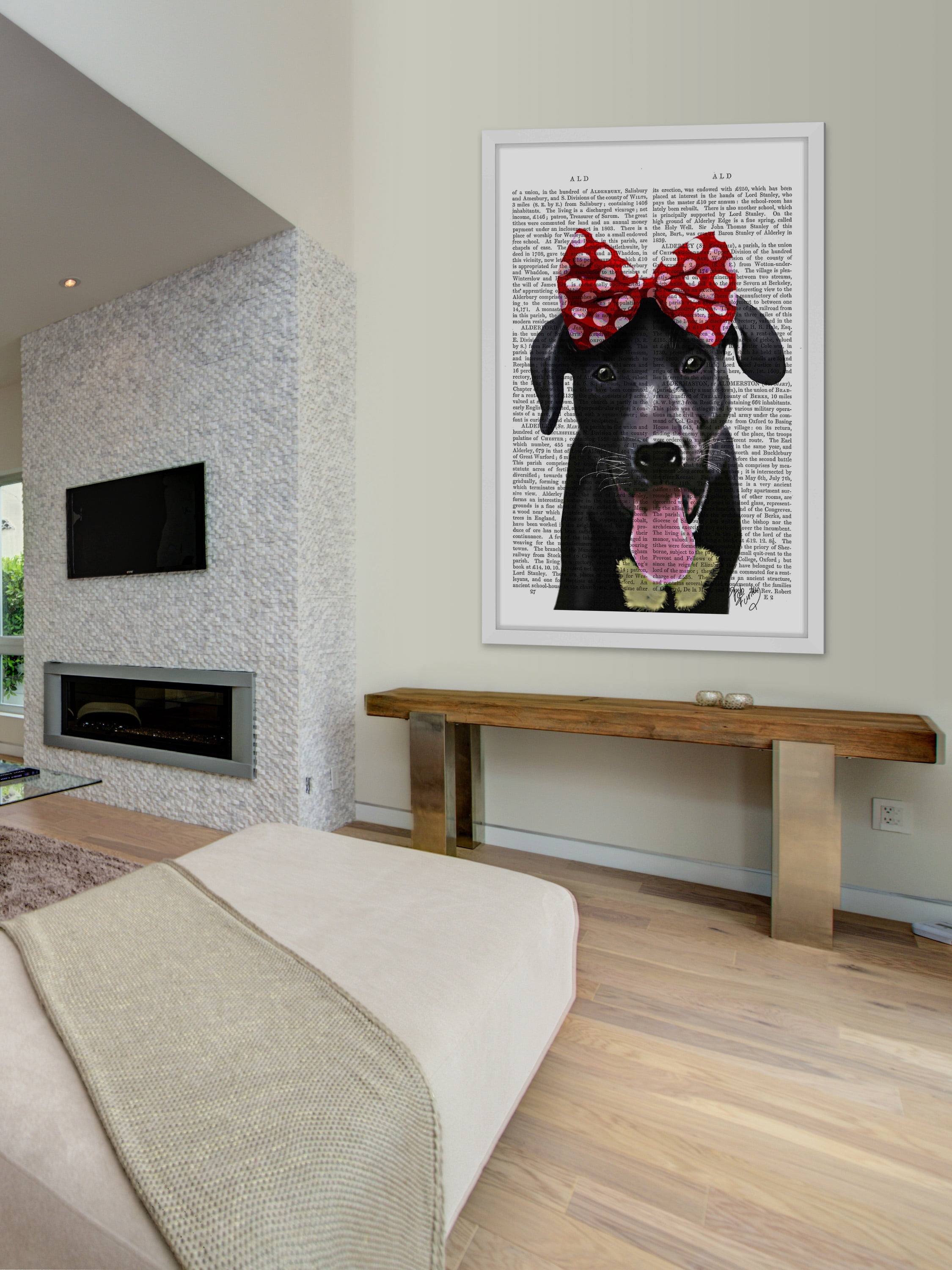 "Black Lab with Red Bow" Framed Painting Print
