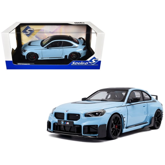 2024 BMW M2 Performance Parts Zandvoort Blue with Carbon Top and Black Stripes 1/18 Diecast Model Car by Solido