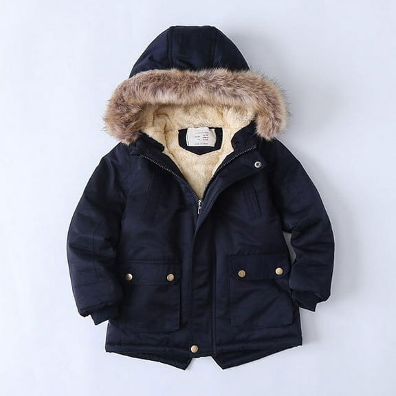 2-14Years Baby Boys Faux Fur Collar Jacket Warm Teen Winter Christmas Jacket for Boys Clothes Thickened Cotton Padded Coat
