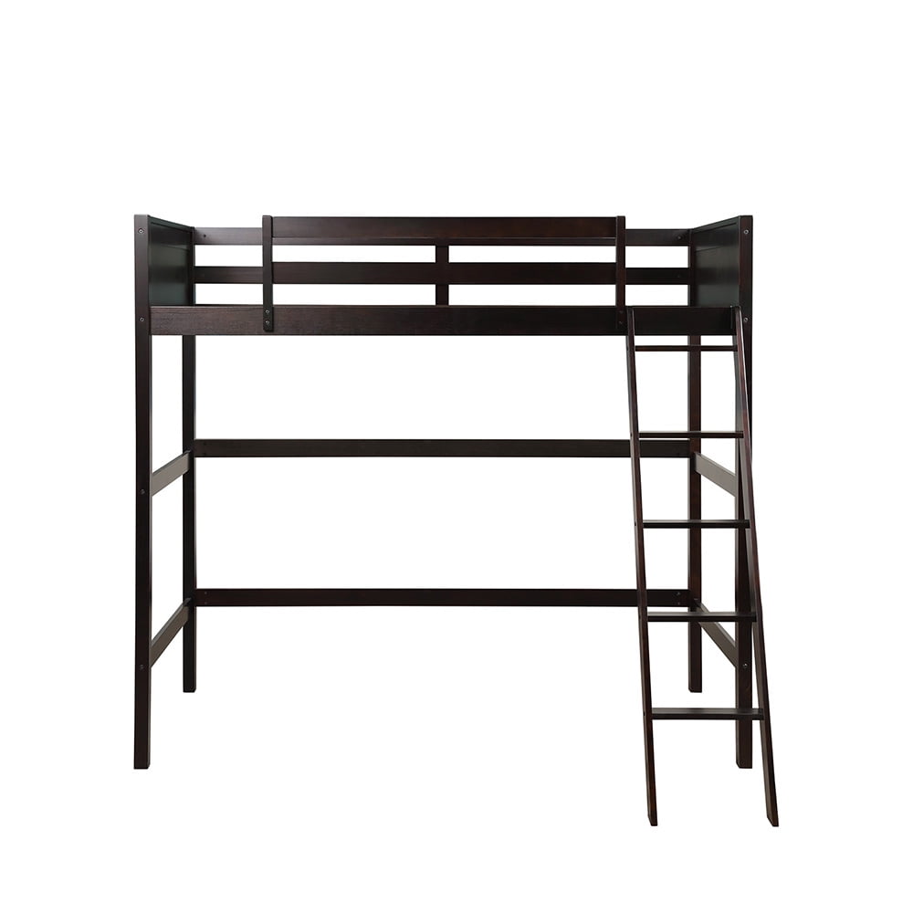 Private Jungle Twin Size Loft Bed with Ladder and Guard for Teens Bedroom, Espresso