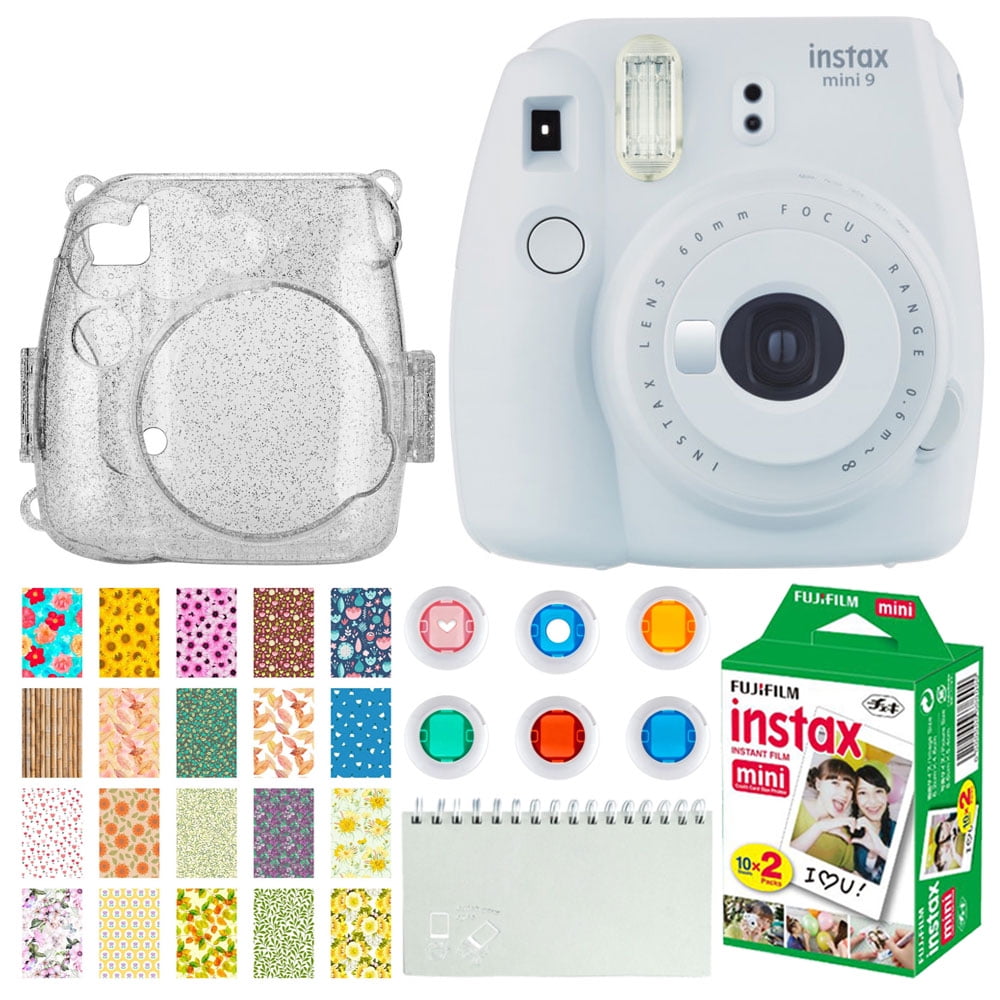 Photo 1 of Fujifilm Instax Mini 9 Instant Camera (Smokey White) + Fujifilm Instax Mini Twin Pack Instant Film (20 Exposures) + Glitter Hard Case + Colored Filters + Album (White) + Sticker Frames Nature Package