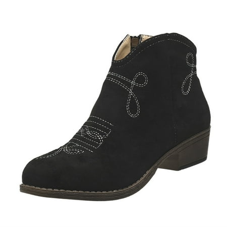 DVKOVI Women Dress Shoes Cowboy Booties for Women Autumn and Winter Fashion Short Boots Bare Boots Side Pull Thick Heel Women s Boots Soft Insole Low Heel Dress Shoes for Women Black 39