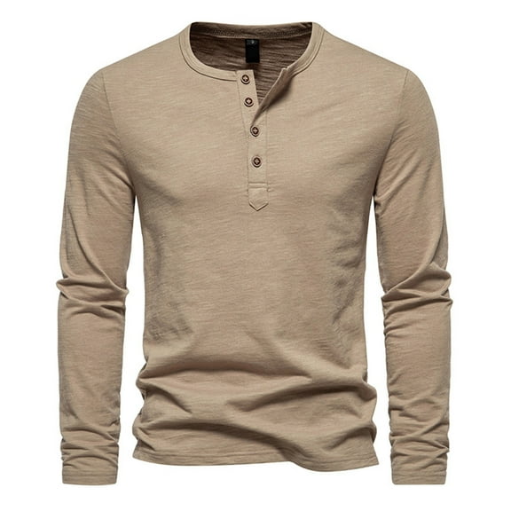 FEIFLY Mens Fashion Leisure Button Pullover Long Sleeved T Shirt Solid Color Relaxed Fit Outwear