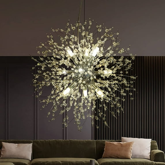 ZXNYH Modern Crystal Chandeliers Firework, Matt Black Dandelion Sputnik Ceiling Light Fixtures, Sputnik Chandelier Pendant Light for Bedroom Living Room Dining Room Kitchen Island Hallway
