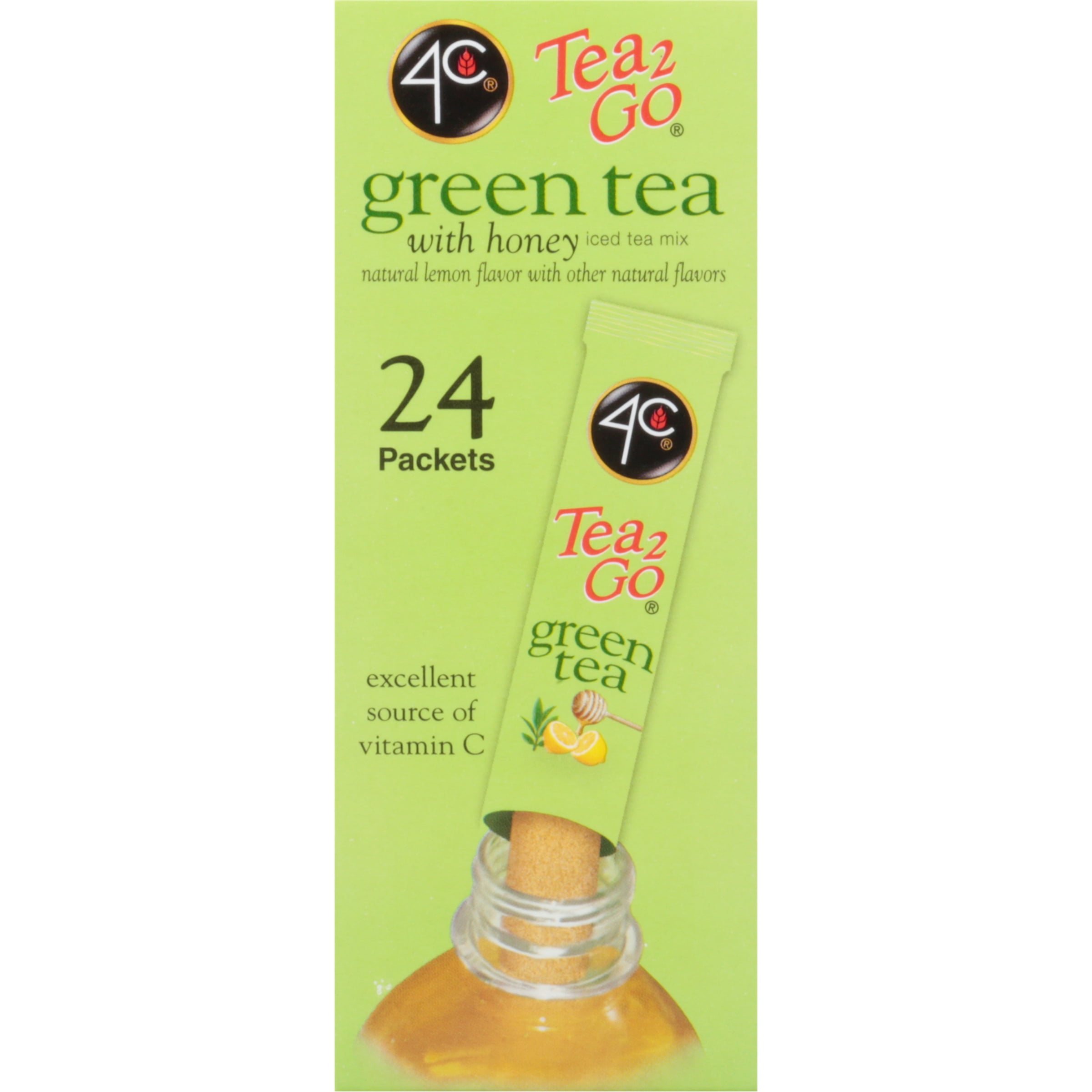 4C 24 Packets Tea2Go Green Tea with Honey Sticks