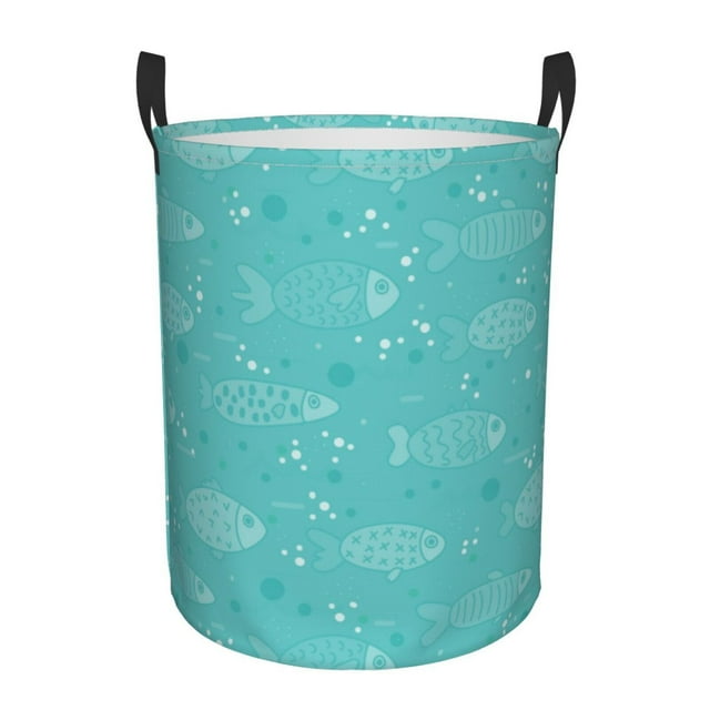 LNWH Laundry Basket, Green Fish Ocean Pattern Foldable Laundry Hamper With Handles Waterproof