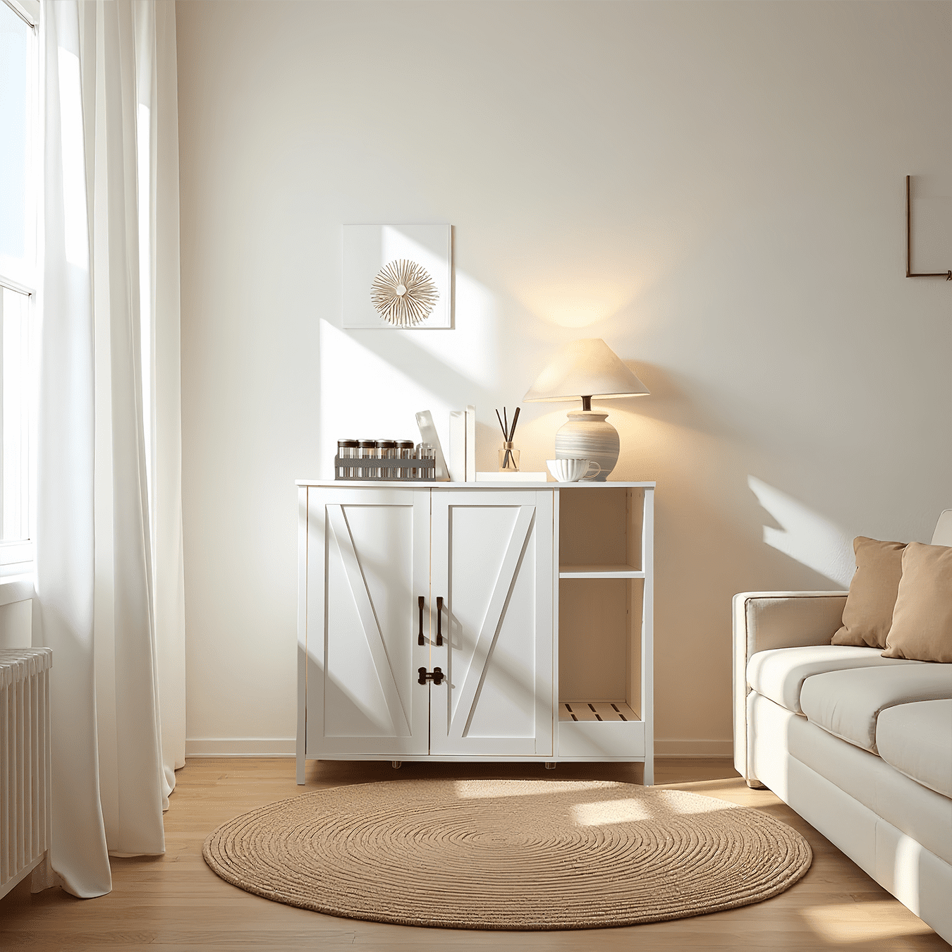 Litter Enclosure with Litter Collector, Litter Cabinet with Dog-Proof Adjustable Shelf, for Placing Cat Robot 3/4, Power Outlet ,Cloud White