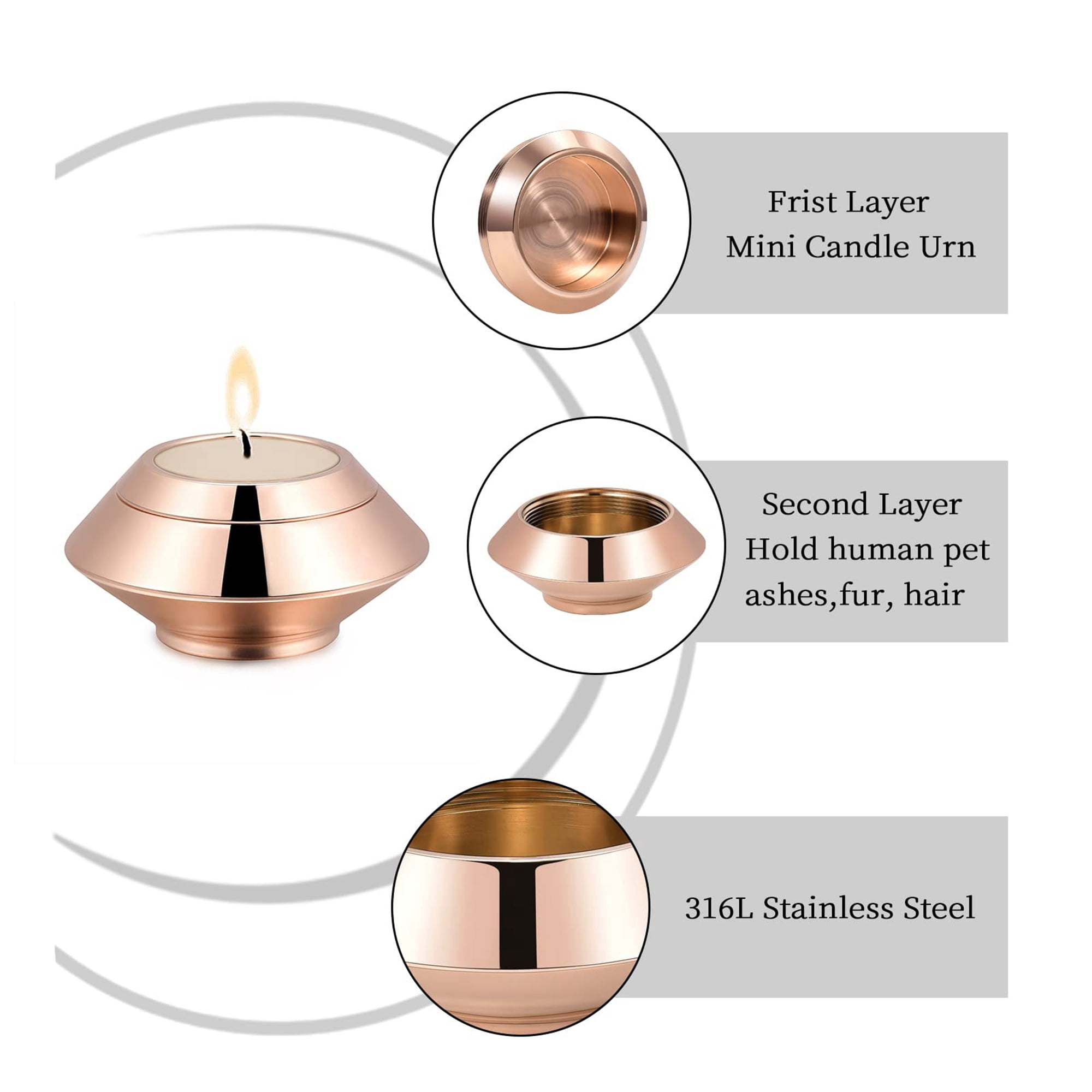Cremation Urns for Ashes Stainless Steel Candle Ash Holder Keepsake Urn for Ashes Mini Funeral Urns for Human Ashes/Pet Ashes