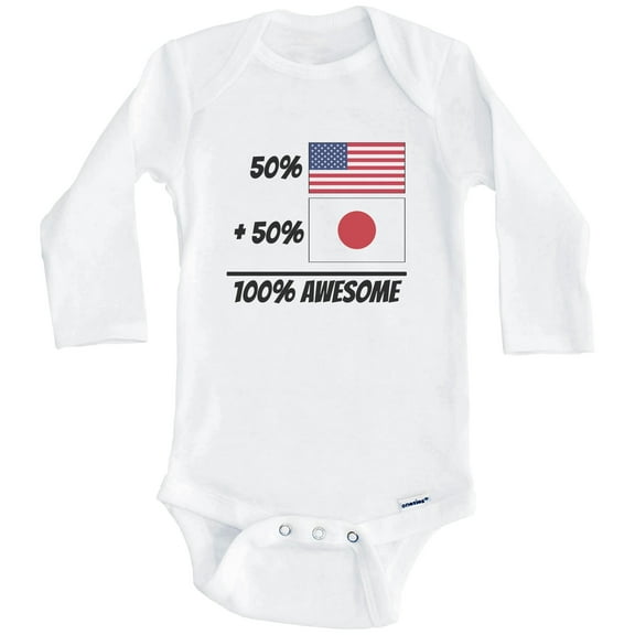 50% American Plus 50% Japanese Equals 100% Awesome Cute Japan Flag One Piece Baby Bodysuit (Long Sleeve), 0-3 Months White
