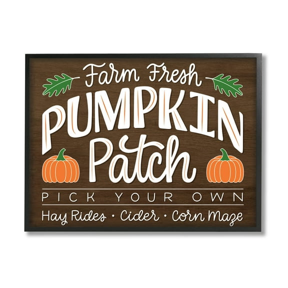 Farm Fresh Pumpkin Patch Sign Holiday Graphic Art Black Framed Art Print Wall Art