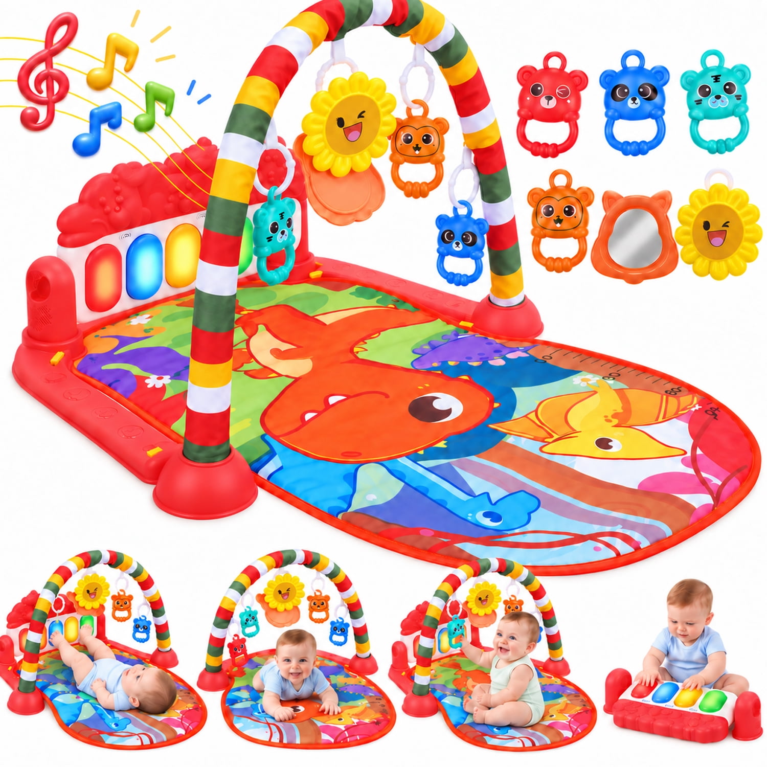 JoyStone Baby Gym Play Mat, Tummy Time Mat with Music, Lights Piano Activity Gym, Newborn Gift for 0-12 Months