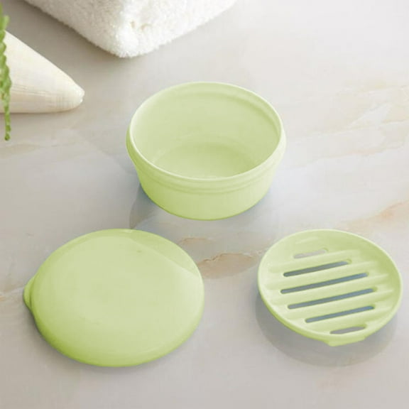 Nkmbld Bar Soap Holder Dish with Lid, Portable Soap Box Double Drainage Sealed Soap Case Open Mouth Large Volume Soap Container, Green