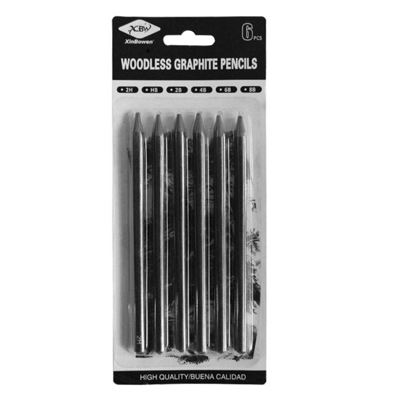 6 Pcs Professional Pure Carbon Sketch Pens 2H/HB/2B/4B/6B/8B Woodless Charcoal Pencil Set Drawing Tool Painting Supplies