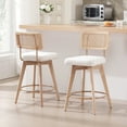 thumbnail image 3 of Zesthouse 26.2" Rattan Counter Stools Set of 2, Swivel Sherpa Counter Height Bar Stools with Cane Back and Wooden Legs, Mid Century Barstools for Kitchen Island, White, 3 of 15