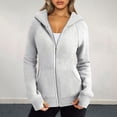 thumbnail image 3 of Solid Color Women Jacket with Hood Women's Plush-lined Hoodie Jacket with Zipper Closure Pockets Elastic Cuffs Solid Color Coat Women Hoodie Jacket, 3 of 7