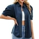 thumbnail image 1 of Camisa vaquera con solapas y mangas para mujer: tejido ligero y suave, mangas abullonadas, bolsillo en el pecho; perfecta para looks informales de verano., 1 of 5