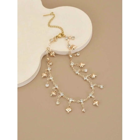 One-Size Goldtone Crystal Heart Anklet With dangling Hearts And Rhinestones For Women