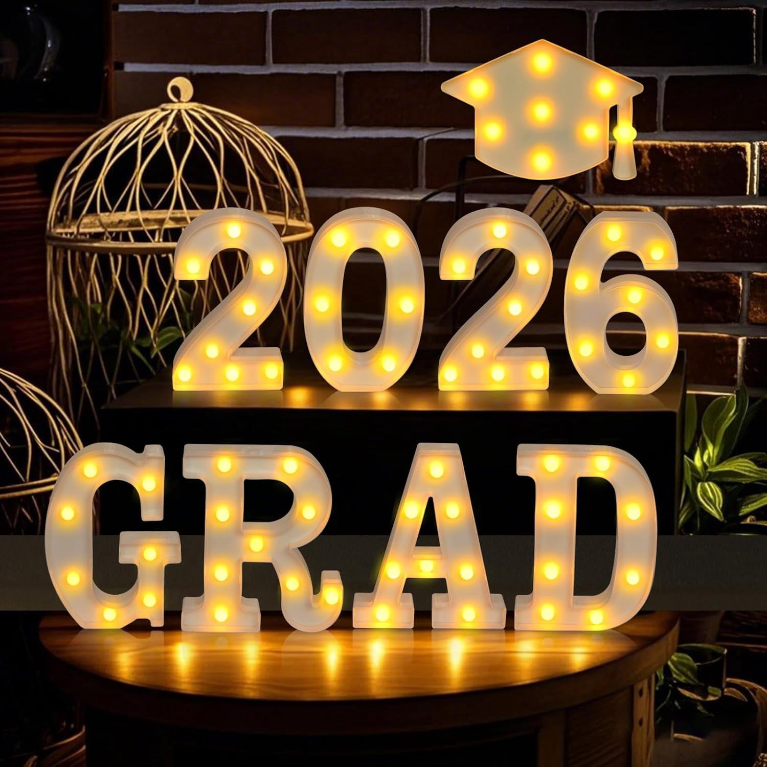GRAD 2026 LED Light Up Letters Sign with Graduation Cap, Graduation Decorations for Class of 2026 Party, Table or Wall Decor for Kindergarten Preschool High School College