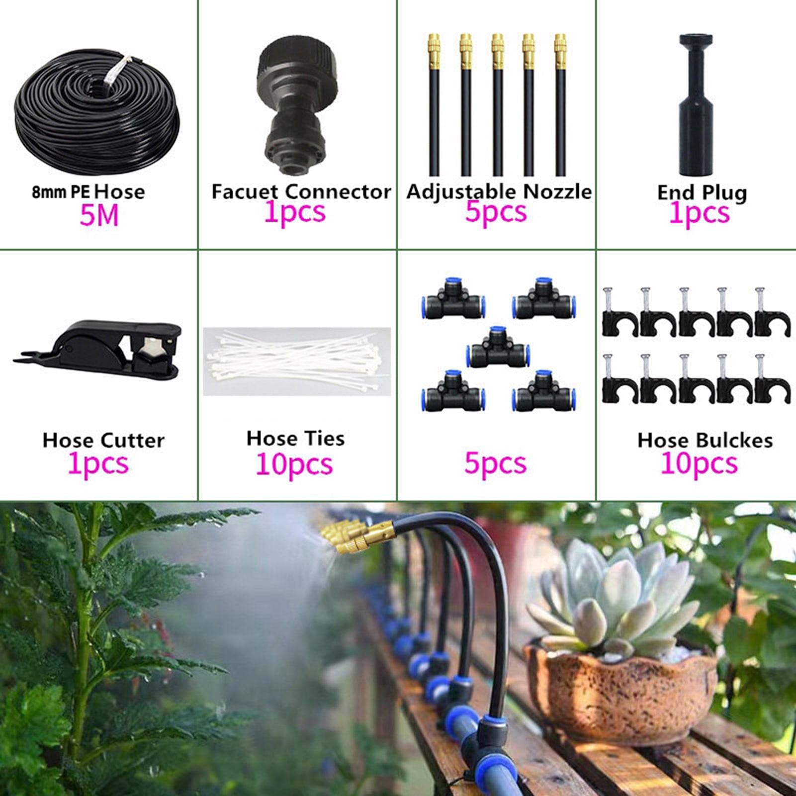 OIUR Drip Irrigation System Garden Watering System with 360 Degree Adjustable Nozzles Mist Irrigation System for Garden Yard Lawn Plants