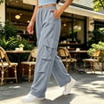 thumbnail image 5 of Women's Summer Casual Fashion Solid Color Quick Drying Work High Waist Straight Tube Wide Leg Multi Pocket Pants, 5 of 6