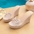 thumbnail image 2 of SACFOF Women Platform Sandals Clear Peep Open Toe Slip-on Wedge High Heel Dress Shoes Office Party Wedding Patent 4 Inch, 2 of 6