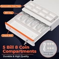 thumbnail image 3 of Volcora Cash Register Drawer for Point of Sale POS System with Round Corners 16", Removable Coin Tray, 5 Bill 8 Coin, 12-24V RJ11/12 Key-Lock Media Slot, Money Drawer for Business, Orange Bar/White, 3 of 7