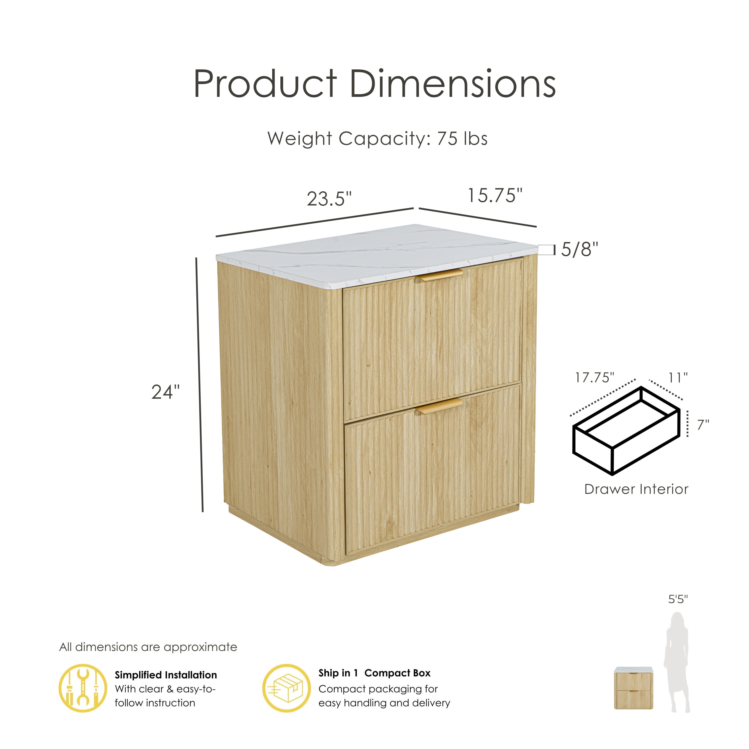 Furniture of America Zerik Modern Wood 2-Drawer Nightstand, Natural