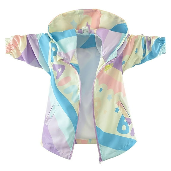 CHENge Girls Windbreaker Jacket Size 10-12,Lightweight Casual With Colorful Rainbow Print Autumn Children Warm Waterproofs Hooded Outerwear Outdoor Sports Coat for Kids Youth(C-Purple,9-10 Years)