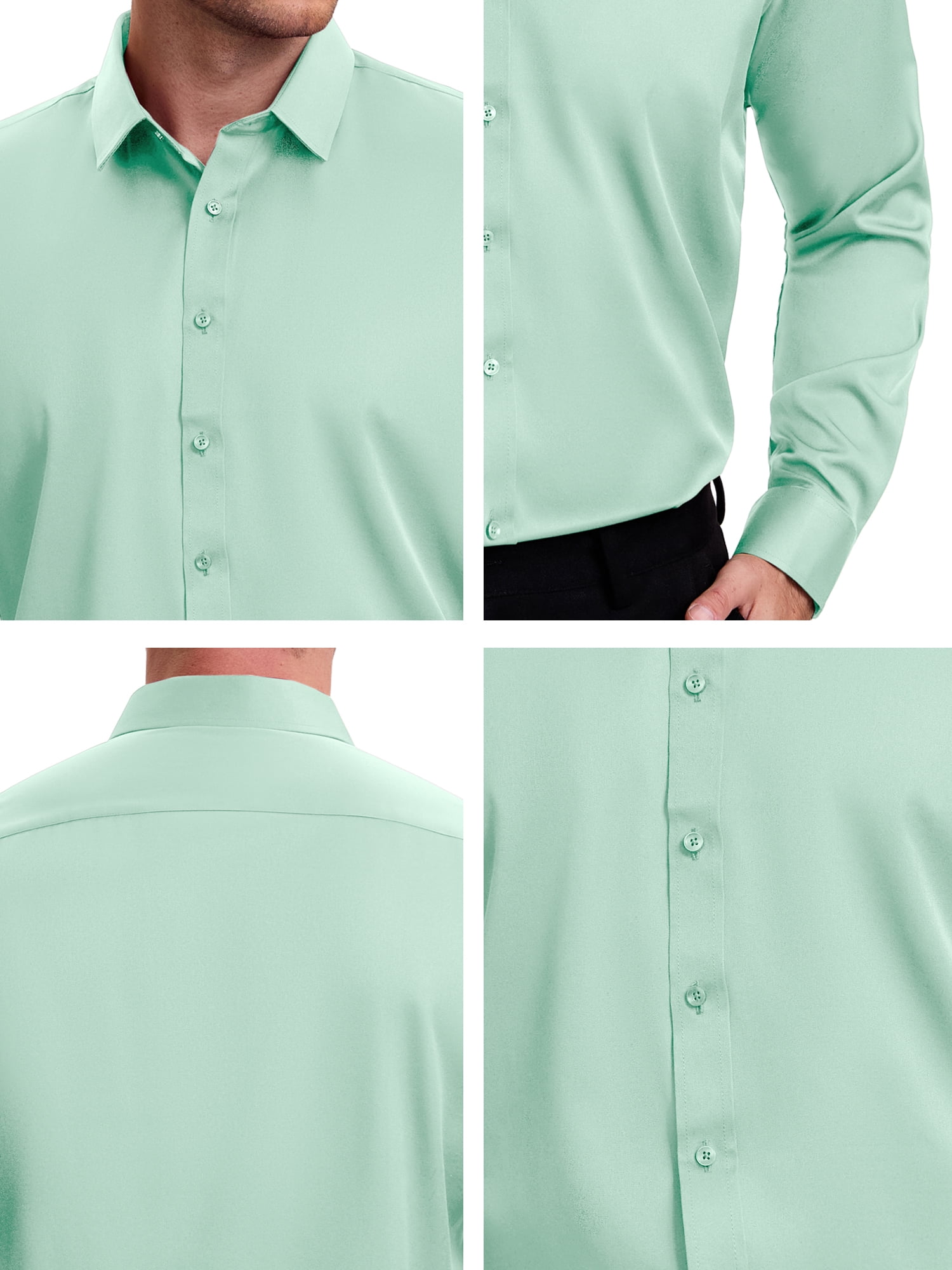DARING DIVA Men's Point Collar Long Sleeve Button Down Formal Shirts 3XL Green