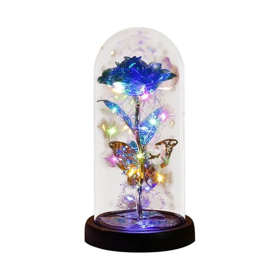Valentines Day Rose Glass Flowers Gifts for Her, Galaxy Light Up Rose in A Glass Dome, Valentines Day Gifts for Mom Wife, Valentine Birthday Gifts for Women,Purple Butterfly Home Decor