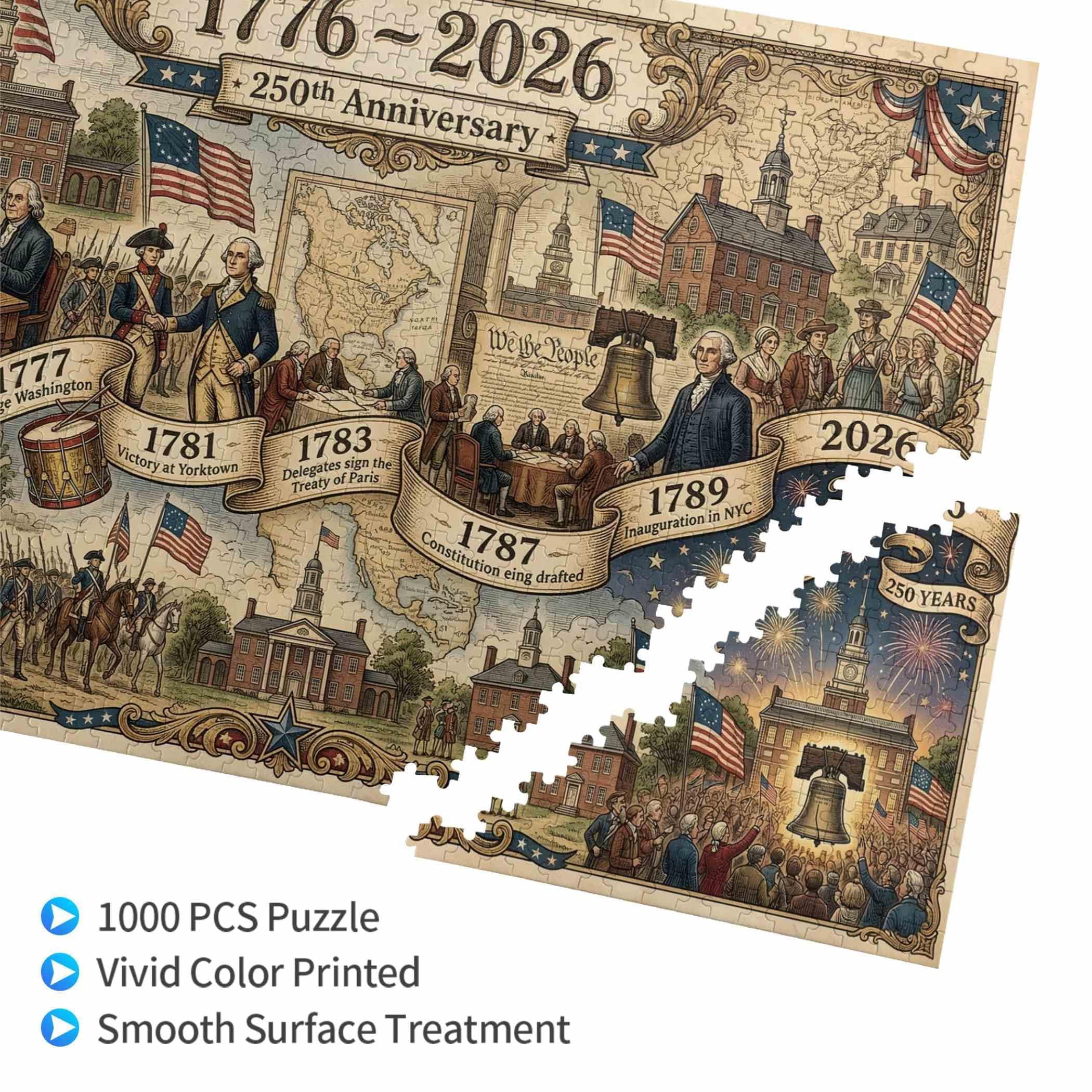 250th Anniversary of the USA Jigsaw Puzzle, 1000 Pieces 250 Years Independence Tribute, Family Game Nights Gift, 29.5" x 19.7"