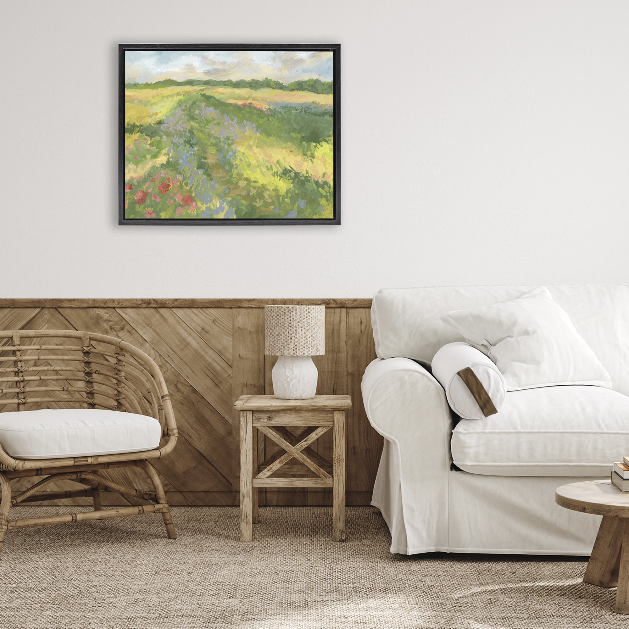 Stupell Industries Windswept Flower Meadow Black Framed Floater Canvas Wall Art, design by Victoria Barnes