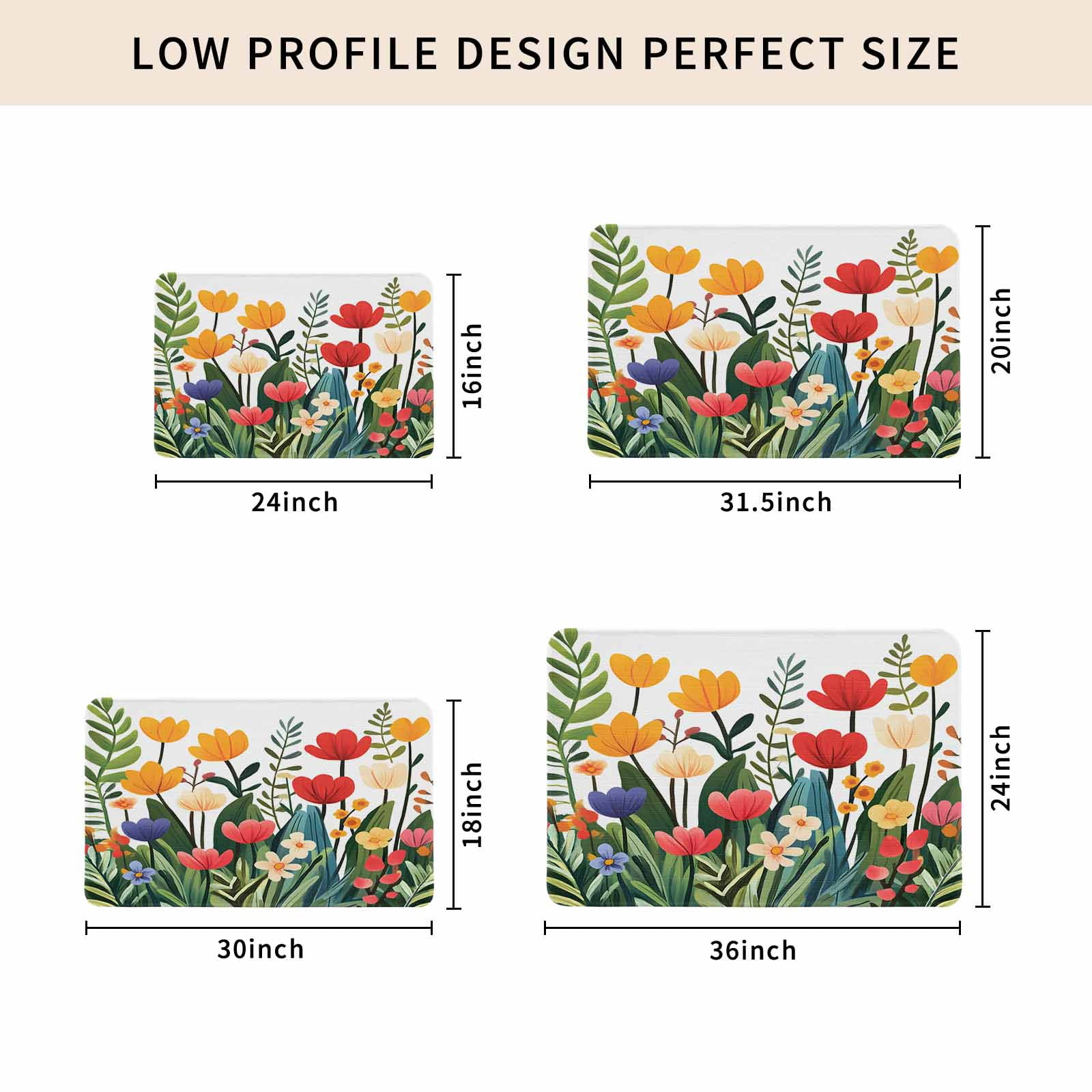 Spring Floral Doormat Outdoor Entrance 24"x36", Botanical Flower Leaf Plant Absorb Moisture Dirt Door Mats, Non-Slip Rubber Backing Floor Mats Indoor, Low-Profile Front Door Rugs