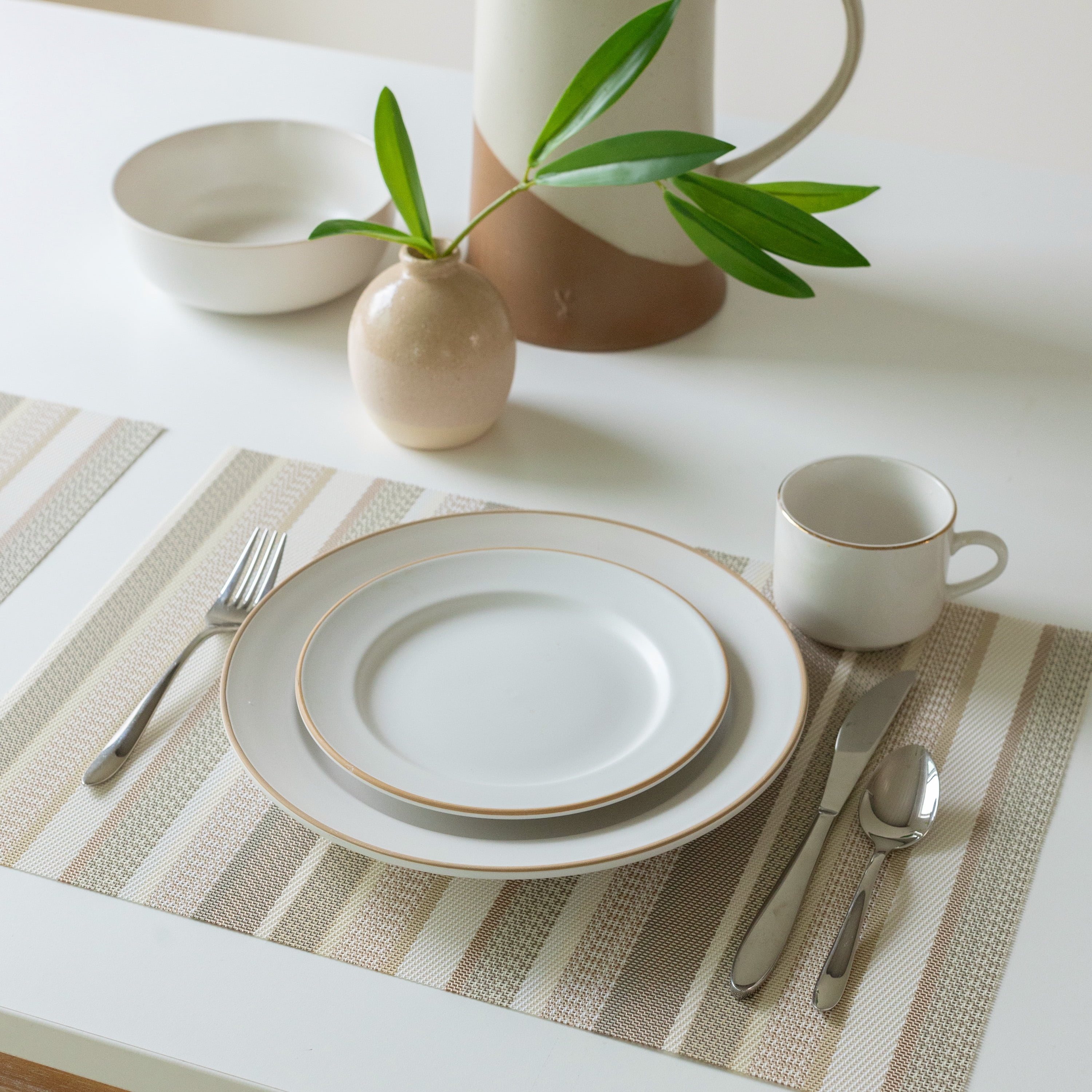 (4 pack) Mainstays Multi Stripe Woven Vinyl Table Placemat Birch 13" x 18"