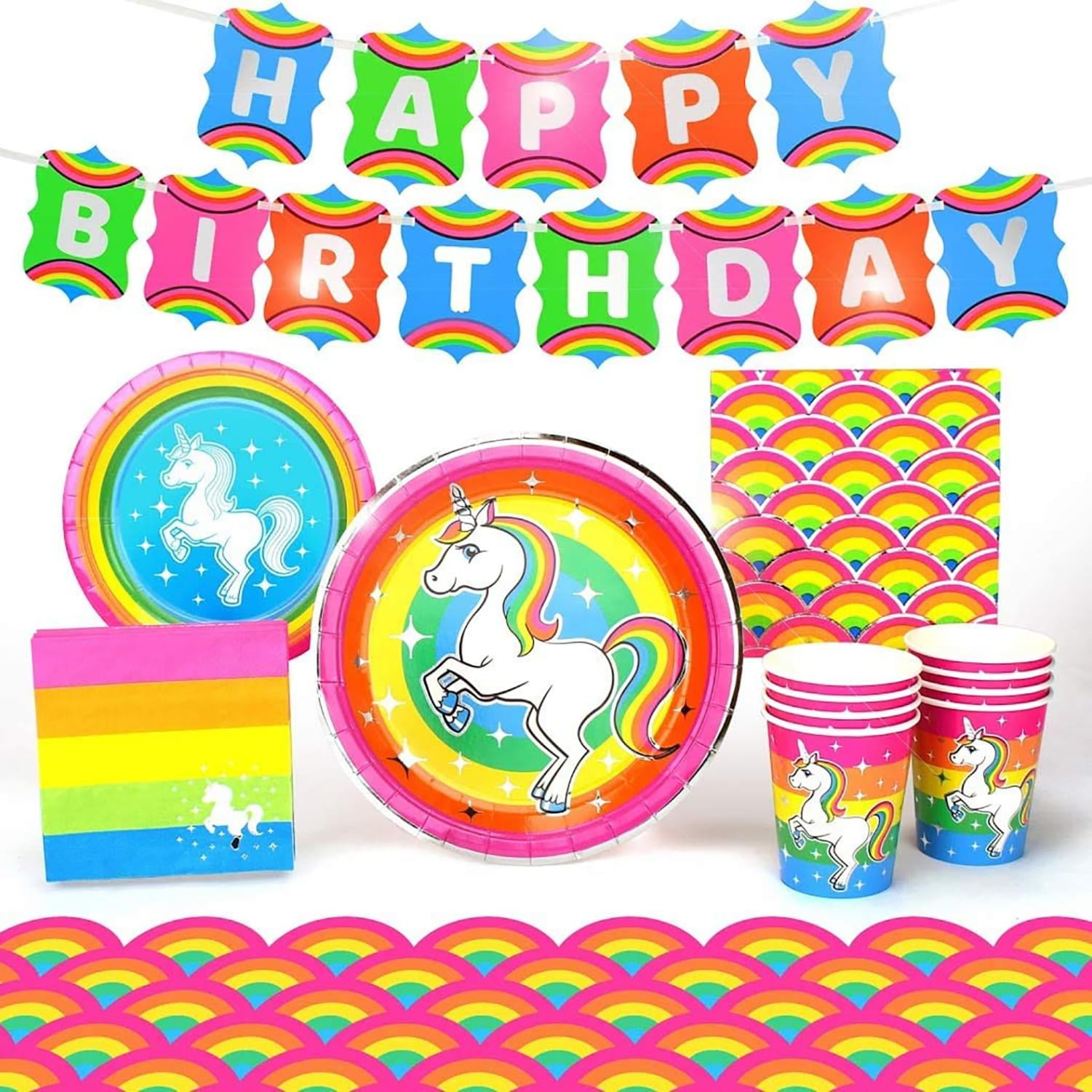 Rainbow Unicorn Birthday Party Supplies Pack 66 Pieces Serves 8