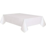 White Plastic Lined Paper Party Tablecloth, 108 x 54in