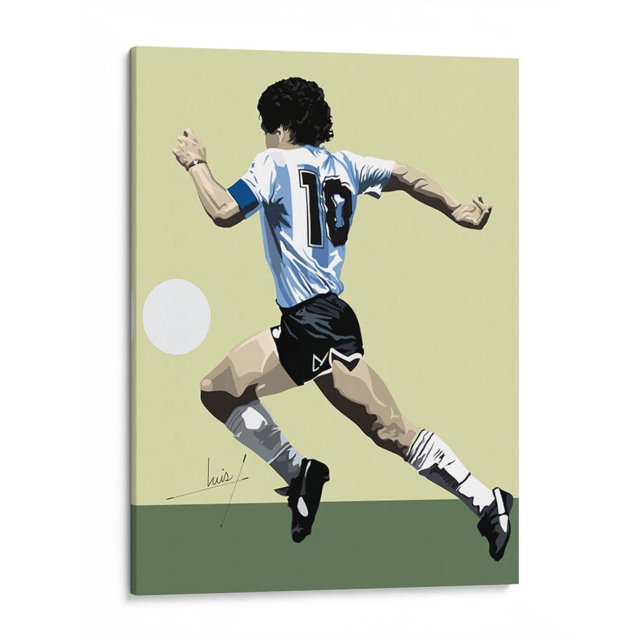 Cuadro decorativo Deportes - Maradona dominando el balón en canvas tamaño 90 x 120 cm Canvas Lab Canvas forma vertical tamaño 90 x 120