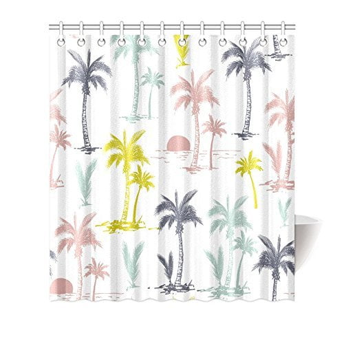 Mypop Palm Tree Shower Curtain Decor, Shower Curtain Hooks Palm Tree