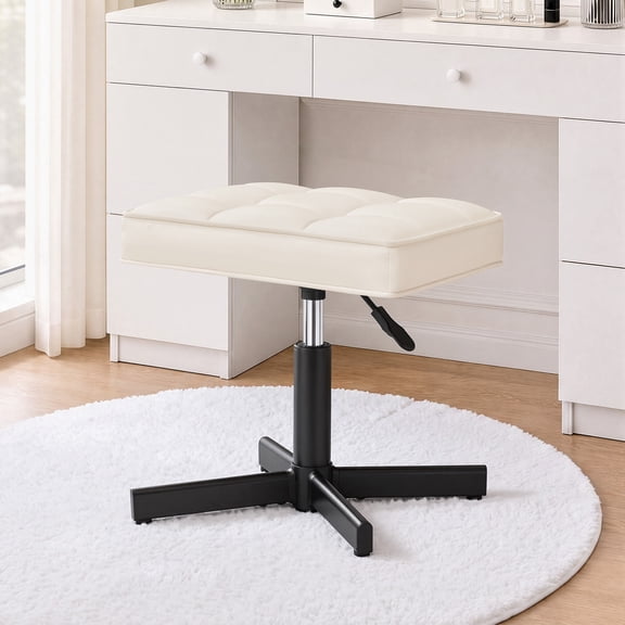 Carolayne 15-19.5'' Adjustable Vanity Stool, 360° Swivel Upholstered Ottoman Stool for Makeup Room, Living Room, Beige
