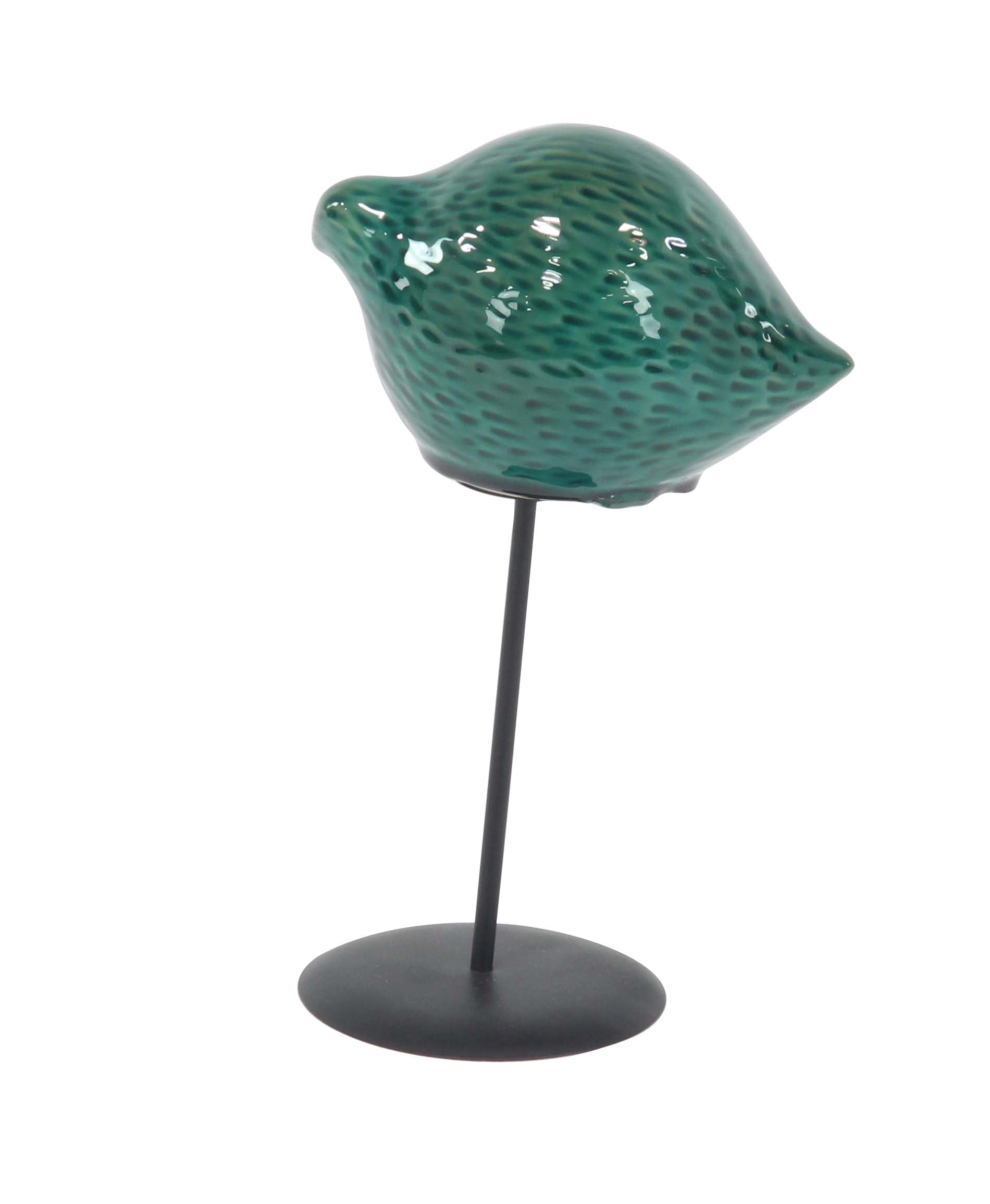 DecMode Modern Ceramic Green Birds With Metal Stands - Set of 3