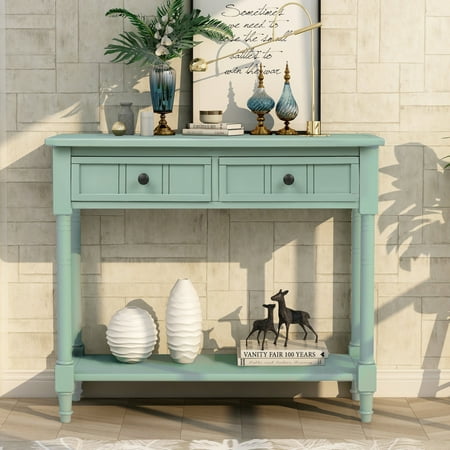 Console Table Console Tables for Entryway 35 Console Sofa Table Foyer Table with 2 Drawers & Open Shelves Console Table with Storage Narrow Entryway Table for Living Room Hallway Entrance Green