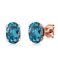 thumbnail image 2 of Gem Stone King 18K Rose Gold Plated Silver London Blue Topaz Bracelet and Earrings Jewelry Set for Women (10.00 Cttw, Gemstone November Birthstone, Oval 7X5MM, Fully Adjustable up to 9 inch), 2 of 4
