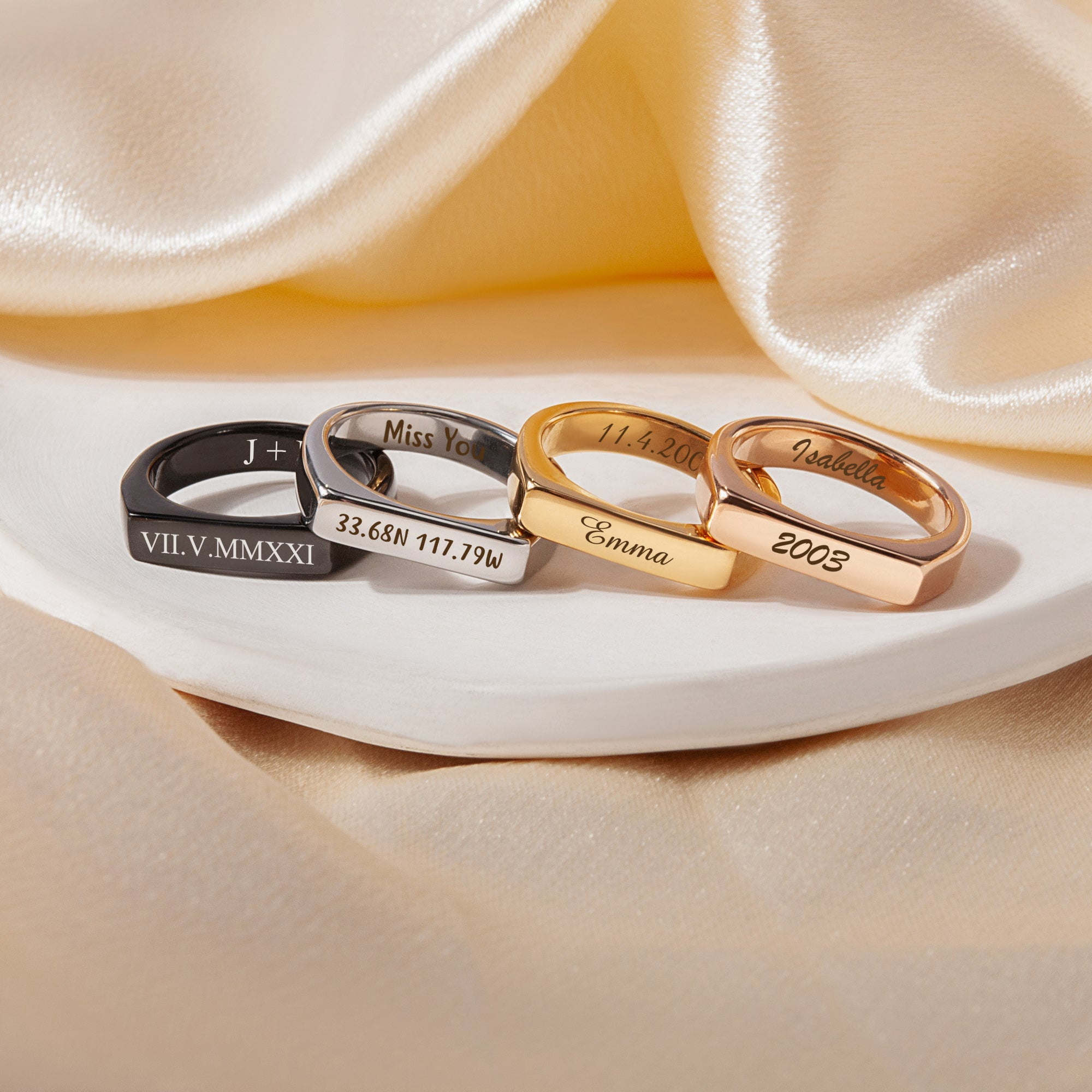 Anavia Personalized Engraved Initial/Year/Name Rings Anniversary Birthday Party Gifts For Her Mom Daughter Girlfriends, Custom Horizontal Bar Ring Wedding Bridesmaids Gifts