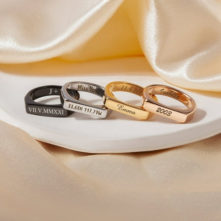 Anavia Personalized Engraved Initial/Year/Name Rings Anniversary Birthday Party Gifts For Her Mom Daughter Girlfriends, Custom Horizontal Bar Ring Wedding Bridesmaids Gifts